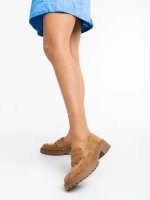 Дамски мокасини бежови от текстилен материал Agneza