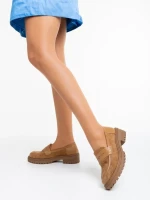 Дамски мокасини бежови от текстилен материал Agneza