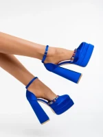 Дамски обувки сини от текстилен материал с ток Dulce