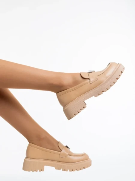 Дамски мокасини бежови тъмно от еко кожа Monifa