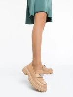 Дамски мокасини бежови тъмно от еко кожа Monifa