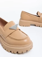 Дамски мокасини бежови тъмно от еко кожа Monifa