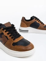 Дамски спортни обувки черни с камел от еко кожа Sarika