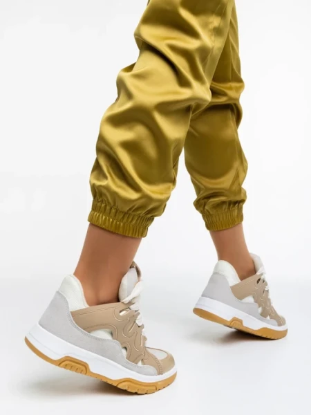 Дамски спортни обувки бели с златисто от еко кожа Angelien