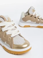 Дамски спортни обувки бели с златисто от еко кожа Angelien