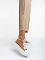 Дамски кецове камел от текстилен материал Yustina