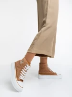 Дамски кецове камел от текстилен материал Yustina