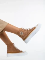 Дамски кецове камел от текстилен материал Yustina