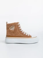 Дамски кецове камел от текстилен материал Yustina