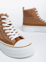 Дамски кецове камел от текстилен материал Yustina