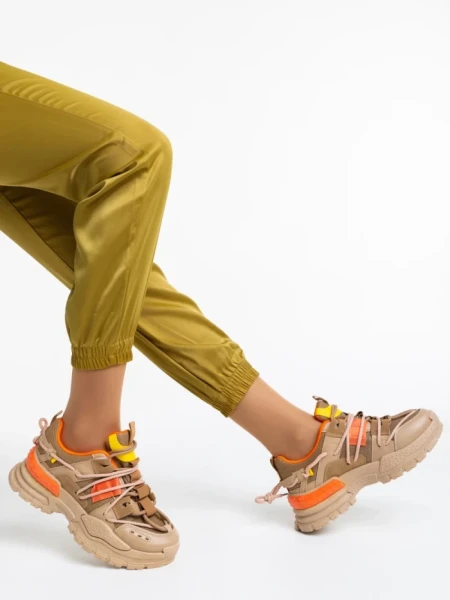 Дамски спортни обувки бежови тъмно от текстилен материал Nithya