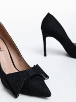 Дамски обувки черни с ток от текстилен материал Senovia