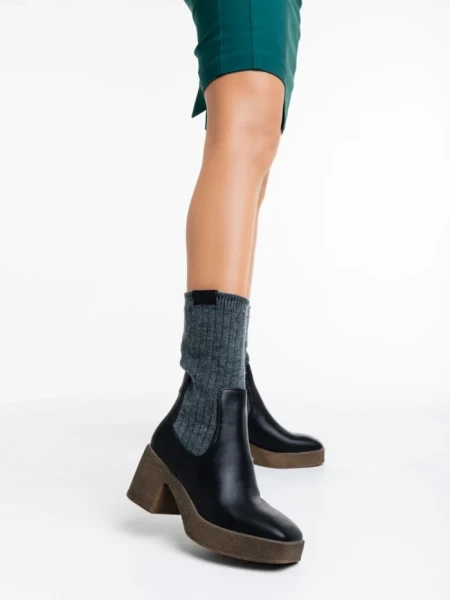 Дамски Боти черни от еко кожа и текстилен материал Fizza