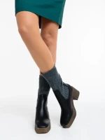Дамски Боти черни от еко кожа и текстилен материал Fizza