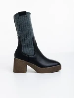 Дамски Боти черни от еко кожа и текстилен материал Fizza