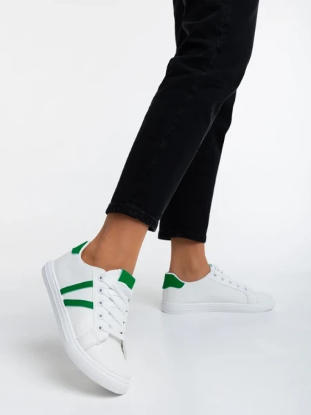 Дамски спортни обувки бели с зелено от еко кожа Virva