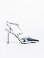 Дамски обувки сребристи с ток от еко кожа лачена Laelia