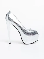 Дамски обувки сребристи с ток от еко кожа Granya