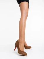 Дамски обувки  каки с ток  от текстилен материал  Neelima