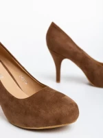 Дамски обувки  каки с ток  от текстилен материал  Neelima