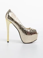 Дамски обувки златисти с ток от еко кожа Granya