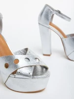 Дамски сандали  сребристи  от текстилен материал  Genista