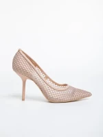 Дамски обувки  телесен цвят  с ток от текстилен материал  Menodora