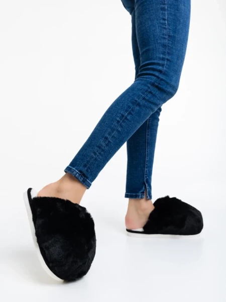 Дамски чехли черни от синтетичен пух Donisha