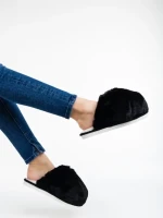 Дамски чехли черни от синтетичен пух Donisha