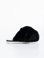 Дамски чехли черни от синтетичен пух Donisha