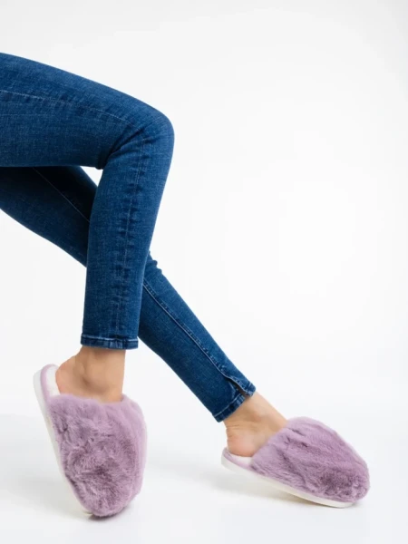 Дамски чехли лилави от синтетичен пух Donisha