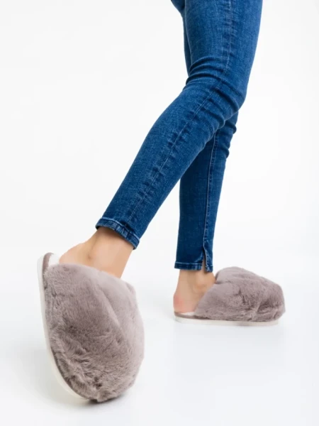 Дамски чехли бежови от синтетичен пух Donisha