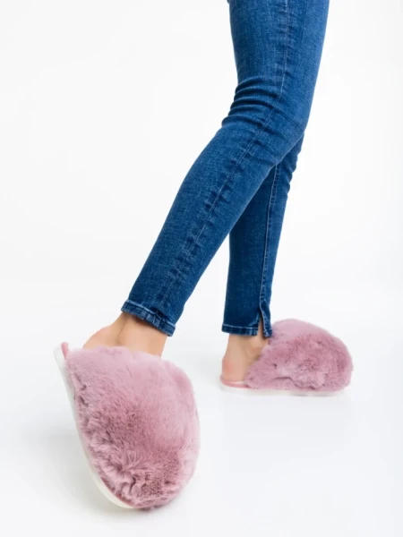 Дамски чехли розови от синтетичен пух Donisha