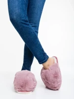Дамски чехли розови от синтетичен пух Donisha