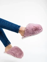 Дамски чехли розови от синтетичен пух Donisha