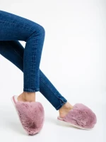 Дамски чехли розови от синтетичен пух Donisha