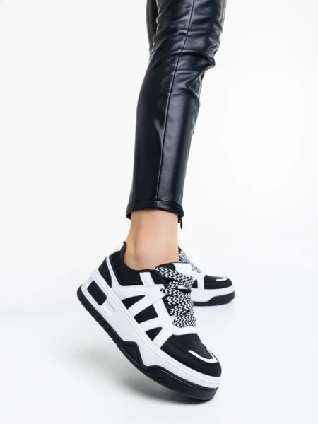 Дамски спортни обувки черни с бяло от еко кожа Daelen