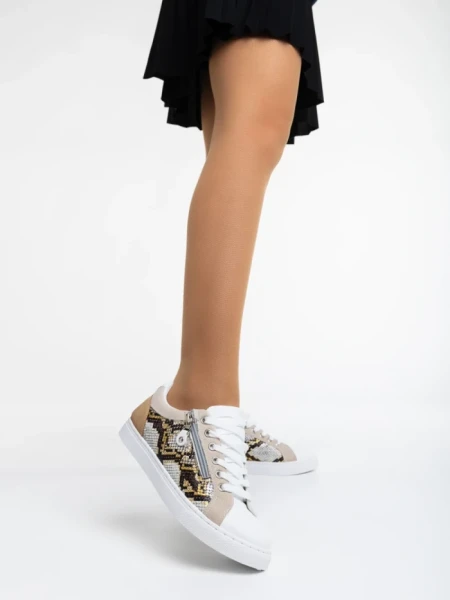 Дамски спортни обувки змийска кожа от еко кожа и текстилен материал Kevia