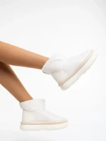 Дамски чизми бежови от еко кожа и текстилен материал Leola