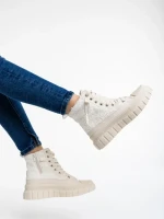 Дамски кецове бежови от текстилен материал Chyna