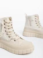 Дамски кецове бежови от текстилен материал Chyna