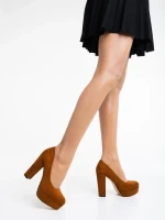 Дамски обувки цвят камел от текстилен материал Delmara