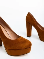 Дамски обувки цвят камел от текстилен материал Delmara