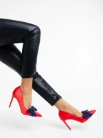 Дамски обувки червени с ток от текстилен материал Secilia