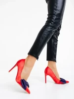 Дамски обувки червени с ток от текстилен материал Secilia