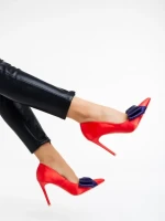 Дамски обувки червени с ток от текстилен материал Secilia