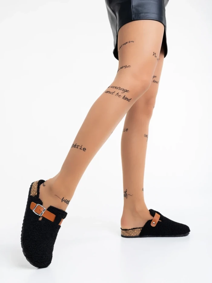 Дамски чехли черни от синтетичен пух Amery