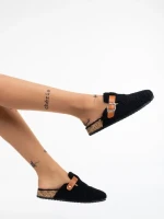 Дамски чехли черни от синтетичен пух Amery