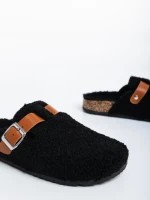 Дамски чехли черни от синтетичен пух Amery