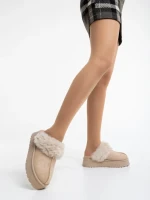 Дамски чехли бежови от текстилен материал Lyzbeth